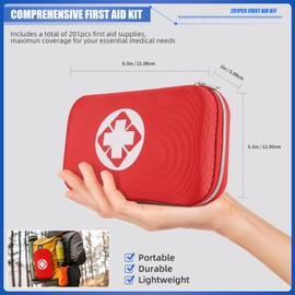 Mini Travel First Aid Kit, Emergency Kit with 201PCS First Aid Supplies and Waterproof Compact Bag, Survival Medical Kit for Home Car Office Camping Hiking