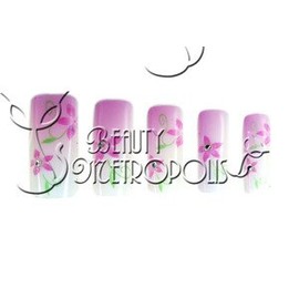 Pink Floral w/Rhinestone Pre-designed Acrylic/UV Gel Artificial/False French Nail Tips (70 pcs.)
