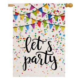 pingpi Let's Party House Flag 28" x 40" Double Sided Burlap Birthday Party Large Yard Garden Flag Banners for Patio Lawn Home Outdoor Decor