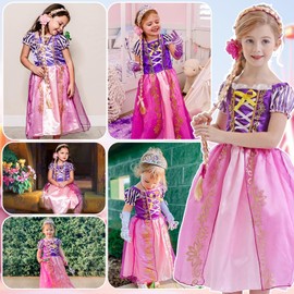 Henzworld Long Hair Dress Girl Princess Costume Girls Birthday Dress up Party Christmas Gift Outfit Dress up for Girls 5-6