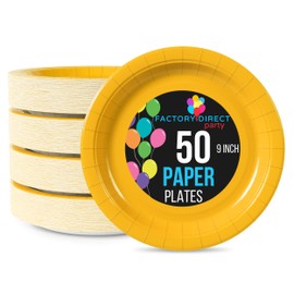 Exquisite Yellow Paper Plates 9 Inch Heavy Duty Paper Plates 50 Pcs Yellow Disposable Plates, Paper Plates Disposable Heavy Duty 350 GSM Disposable Plates For Party, Yellow Plates For Party