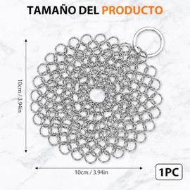 KEUF Esponja de Acero Inoxidable 4 Pulgadas Redondo Limpiador de Malla | para Trastes Sartén de Hierro Fundido Wok y Utensilios de Cocina Fibra Antióx