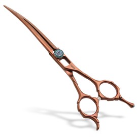 FOGOSP Curved Dog Grooming Scissors 7.5'' Downward 30° Professional Pet Grooming Trimming Shears for Dogs Teddy High Cobalt Alloy Steel for Right Handed Groomers (7.5, Chocolate Curve)