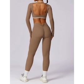 AGYMNX Workout Sets for Women 2 Piece Outfits Seamless High Waist Leggings Yoga Long Sleeve Crop Tops Athletic Gym Sets