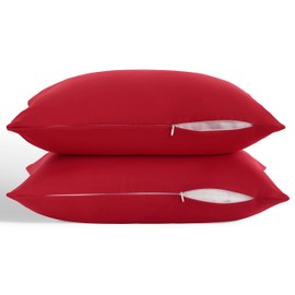 Zippered Toddler Pillowcases Set of 2, 100% Brushed Microfiber 13x18 Pillowcases, Super Soft and Cozy Travel Kids Nursery Pillow Cases, 13x18 Inches, Red