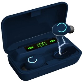 Acuvar Fully Wireless Bluetooth 5.0 Rechargeable IPX7 Waterproof Earbud Headphones with Microphone 100+ Hrs Playtime Case, Powerful Surround Stereo Bass and Passive Noise Cancelling (Navy)