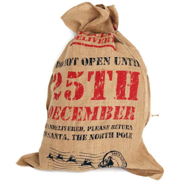 Giant Handcrafted Hessian Jute Santa Sack Don't Open Until 25TH