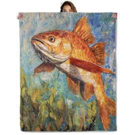 Underwater Redfish Blanket 50X60 in, Flannel Throw Blankets for Travel Camping Sofa Living Room Decor, Lightweight Cozy Soft Fuzzy Gifts for Women Adults Kids