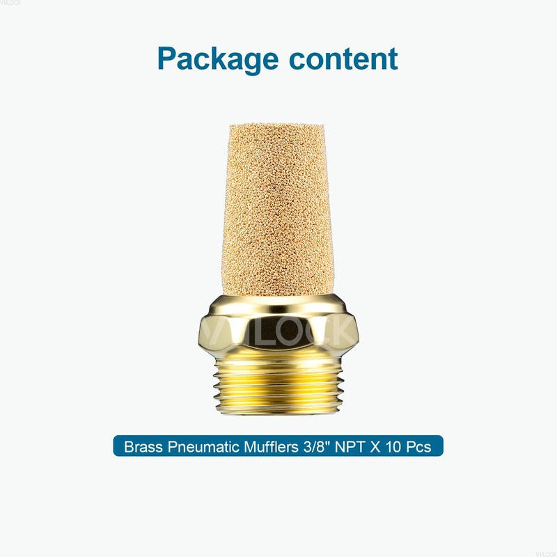 VIILOCK Brass Pneumatic Mufflers, 3/8" NPT Male Thread Hex Sintered