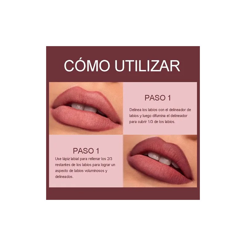 Set De Lapiz Labial Y Delineador Color Mate Impermeable 2pcs