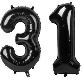 40 Inch Black Number 31 Digital Balloon,Jumbo Mylar Foil Helium Balloon for 31 Balloons for Birthday Party,Wedding Anniversary Party Decorations