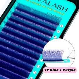 VAVALASH YY Lash Extensions Blue + Purple Color Tray Easy Premade Volume 2D Fans Eyelash Extension YY Type Natural Volume Lashes Extension Soft Matte Black Lashes (Blue + Purple-YY-0.07-D-8-15mm)