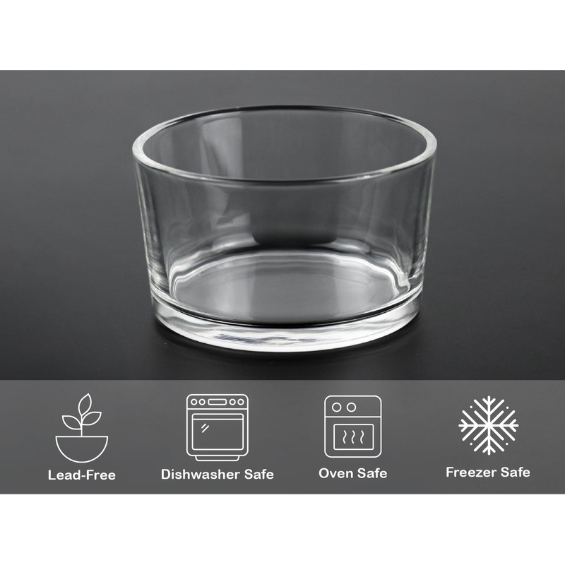 HillSpring Glass Small Bowls, 7.5oz, Set of 6, Clear Mini