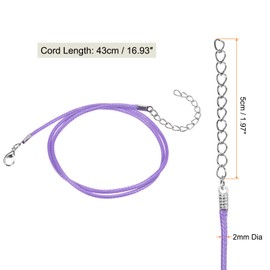 HARFINGTON 10pcs Waxed Necklace Cord Bulk, 16 Inches and 2mm Dia Necklace String Rope with Clasp for Pendants, Bracelets, Necklaces, Jewelry Making Beading Supplies, Light Purple