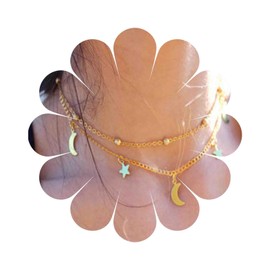 Yheakne Boho Star Moon Necklace Choker Gold Layered Star Choker Necklace Crescent Moon Necklace Celestial Necklace Chain Festival Jewelry for Women (Gold)