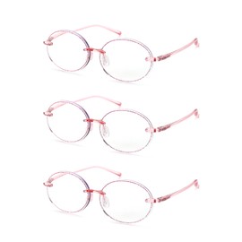 LUFF 3-Pack Rimless Oval Reading Glasses for Women,Stylish Blue Light Blocking Frameless Computer Readers Anti Eyestrain(2.5X)