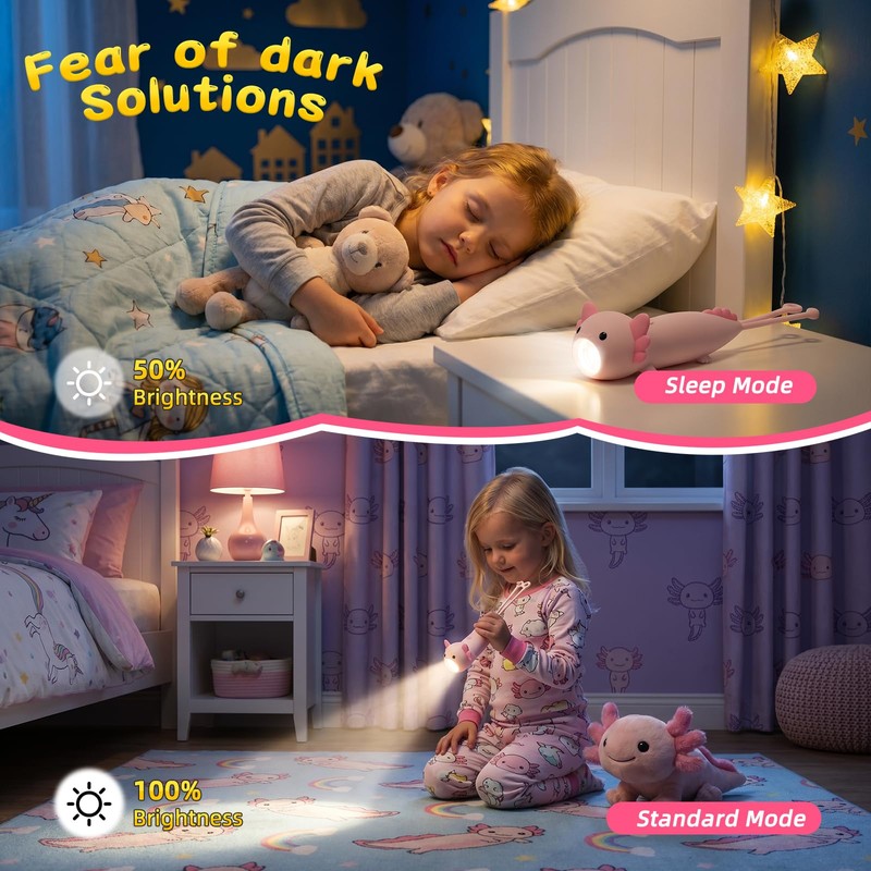Tepreswes Axolotl Kid‘s Flashlight Rechargeable, LED Kid Flashlight for Boys