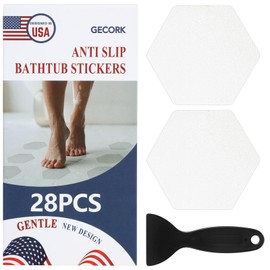 Gecork 28 PCS Shower Floor Non Slip Stickers with Strong Adhesive, Invisible & Durable Anti Slip Shower Stickers with Scraper for Bath Tub, Pools and Stairs,Hexagon