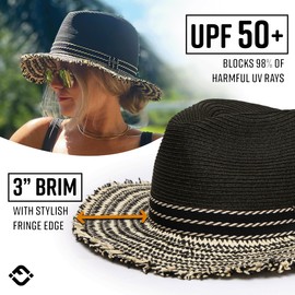 Funky Junque Women's Frayed Edge Straw Panama Sun Hat - Black