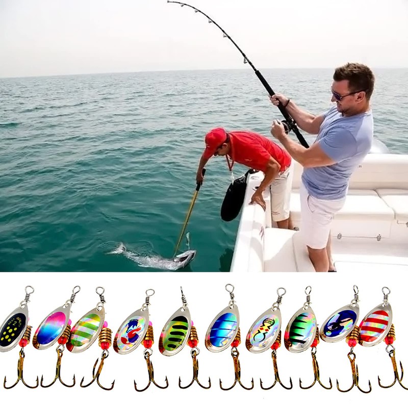 Spinner Lures- 10 Pack Metal Spinner Bait Set Rotating Sequins