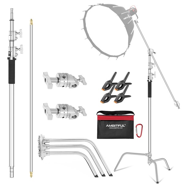 AMBITFUL Stainless Steel Heavy Duty C Stand with Boom Arm