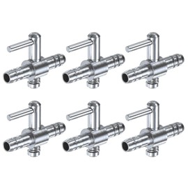 M METERXITY 6PCS Aquarium Air Valve, 1/5" ID Bright Silver Straight Way Fish Tank Air Flow Control Lever Pump Copper Nickel Plated Airline Valve for Air Pump/Air Transfer System