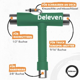 Deleven All-in-One Multifunctional Lightweight Portable Skate Tool with 2-in-1 Allen Key & Phillips Screwdriver - Adjust Roller Skates, Longboards, Skateboards, Quads, Axles & Kingpin