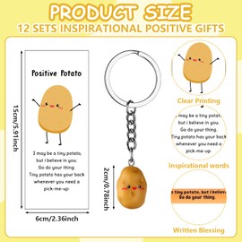 12 Set Motivational Potato Appreciation Gifts Bulk Inspirational Potato Ballpoint Pens with Keychains Cards Positive Affirmation Gift for Employee Staff Back to School Gifts for Students from Teacher