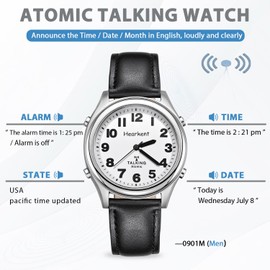 Hearkent Atomic Talking Watch for Visually impaired,Senior Wrist Watch Leather Strap Gift for Elderly or Blind People-Black