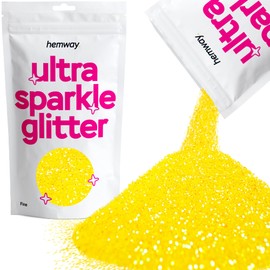 Hemway Premium Ultra Sparkle Glitter Multi Purpose Metallic Flake for Arts Crafts Nails Cosmetics Resin Festival Face Hair - Fluorescent Yellow - Fine (1/64" 0.015" 0.4mm) 100g / 3.5oz