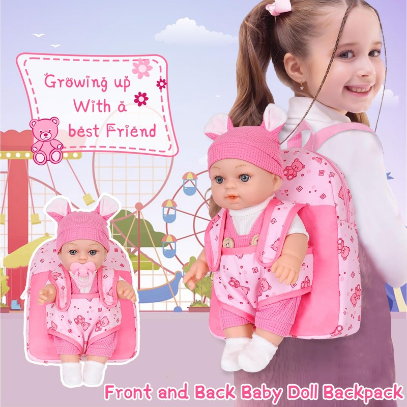12" Baby Doll With Bear Pattern Backpack Carrier In Gift