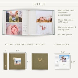 Elegant Linen Photo Album - 200 Acid-Free Pockets for 4x6 Pics - Perfect for Weddings & Gifts