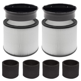 (2) 90304 HEPA Cartridge Replacement Filter with Lids + (4) 90585 Foam Sleeves, Compatible with Shop-Vac 90304, 90350, 90333, Shop Vac 903-04-00, 9030400, 90585, 5 Gallon up Wet/Dry Vacuum Cleaner