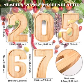 AWIZOM 7 Pcs 2025 Charcuterie Board Numbers 202567 Wooden Charcuterie Letters Fillable Pine Wood Tray Numbers Serving Platters Wood Snack Dish Plates for Baby Birthday Congrats Party Favor,11.81"