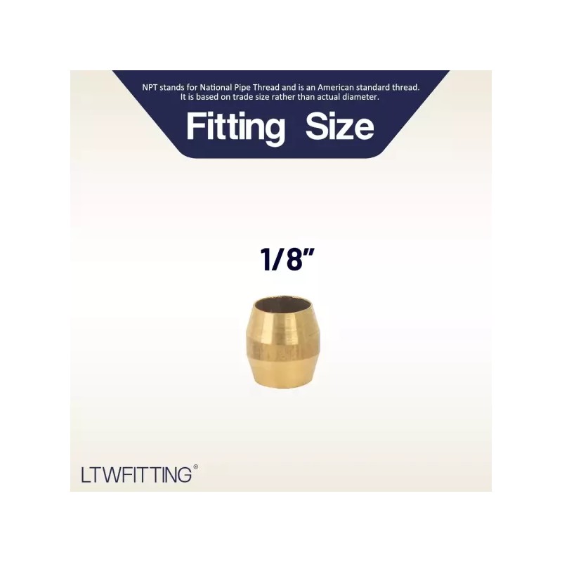 LTWFITING 1/8인치 황동 압축 슬리브 페럴 피팅 250팩 [1/8 -5/16]