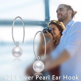 POPLYKE Pearl Earrings Silver 925 8 mm Pearl Earrings Hanging Women, Sterling Silver, Pearl