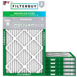 Filterbuy 10x25x1 Air Filter MERV 8 Dust Defense (6-Pack), Pleated HVAC AC Furnace Air Filters Replacement (Actual Size: 9.75 x 24.75 x 0.75 Inches)