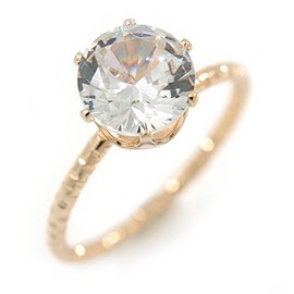 Avalaya Delicate Clear Round-Cut Crystal Solitaire Ring In Gold Plating - Size 7