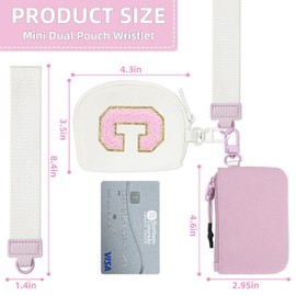 Ababuli Wristlet Wallets for Women Key Chain Dual Pouch Purse Small Mini Coin Zip Around Bag Keychain Strap Card Holder Clippable Portable Detachable Pink+Beige-C
