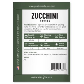 Round Zucchini Seeds for Planting Heirloom, Non-GMO Vegetable Summer Squash Container Variety- 3 Grams Seeds Great for Summer Garden by Gardeners Basics