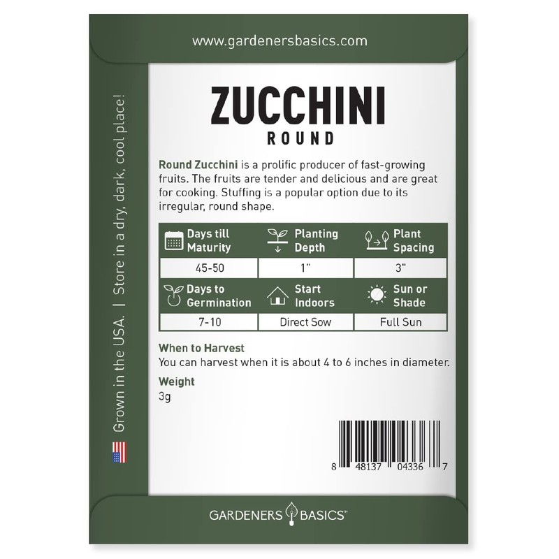 Round Zucchini Seeds for Planting Heirloom, Non-GMO Vegetable Summer Squash