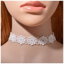 Allereya Boho Lace Flower Choker Necklace White Hollow Lace Vintage Elastic Lace Collar Wide Flower Tattoo Necklace Chains Jewelry for Women and Girls (White)