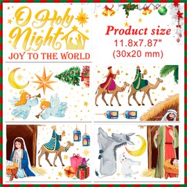 HOWAF 9 Sheets Christmas Window Stickers Nativity Scene Christmas Decorations for Windows, Jesus Religious Xmas Window Stickers Christmas Scene Christmas Stickers Window Christian Nativity Stickers