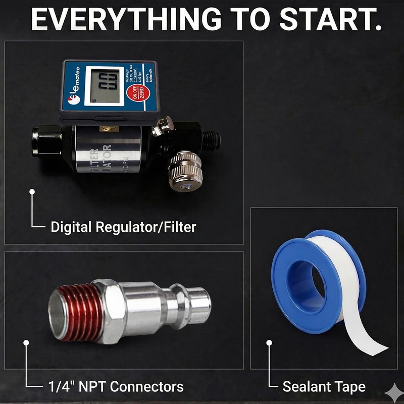 LE LEMATEC Digital Air Pressure Regulator with Water Separator, 1/4