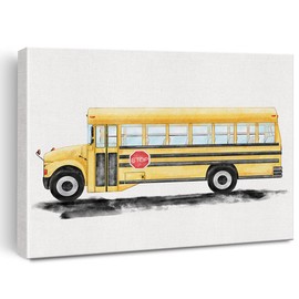 School Bus Canvas Wall Art Watercolor Transportation Vehicles School Bus Canvas Painting Prints for Home Kids Bedroom Nursery Wall Decor Framed Artwork Gifts(12x15 Inch)