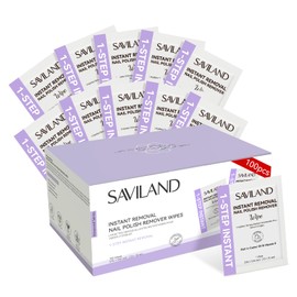 SAVILAND Advanced Acetone Nail Polish Remover Pads: 100 PCS Nail Polish Remover Wipes Super-sized 1-Step Instant Removal Acetone For Nails Pad Non-Irritant Individually Wrapped Pads For Salon Use
