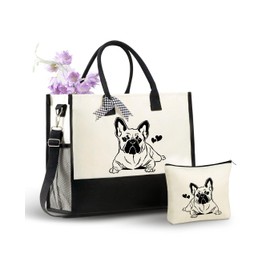 InnoBeta French Bulldog Gifts Canvas Tote Bag for Women, Important Frenchie Dog Mom Stuff Bag, French Bulldog Lover Gifts for Birthday, Thanksgiving, Christmas
