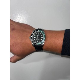 OMEGA 20mm BLACK “sailcloth pattern” rubber GREEN/WHITE stitch Omega GMT Sprite