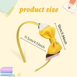 Ecuupas Yellow Pencil Bow Headbands for Women,Back to School Hairband,Glitter Pencil Hair Hoop Design,Students Teacher Hair Accessories for School Classroom Activities