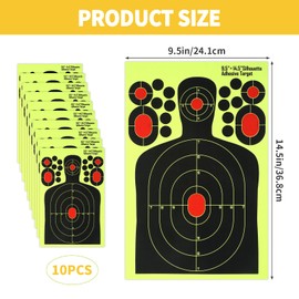 Jeqqinuz 10PCS Splatter Targets Paper, Reactive Targets for Shooting Range Paper with Fluorescent Yellow Impact Indicators, Splatter Silhouette Shooting for Indoor Outdoor Practice